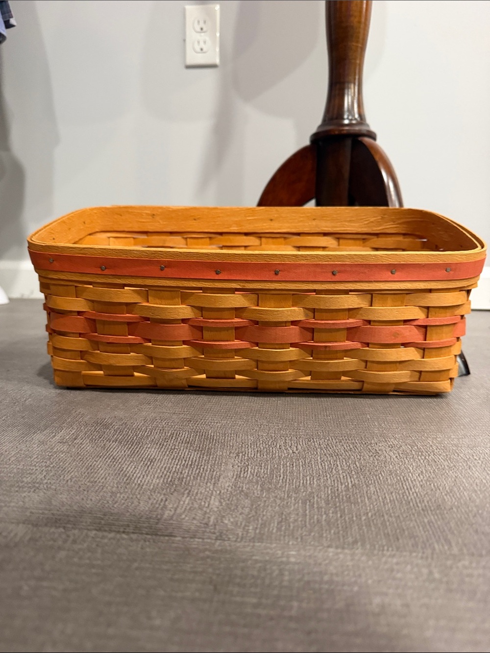 Longaberger Basket 1996 Handwoven Red Orange & Natural Rectangular Basket